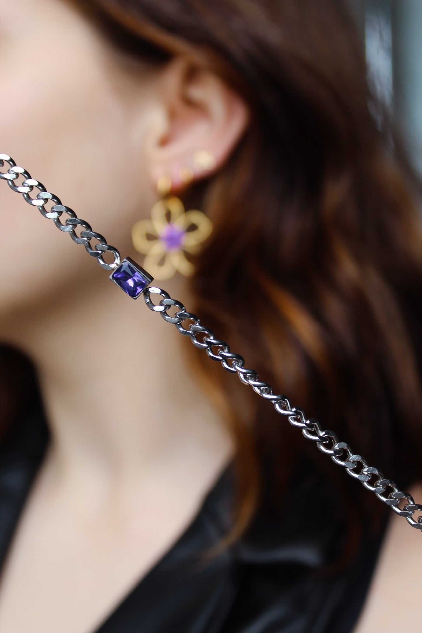 Stainless steel Lilac stone necklace