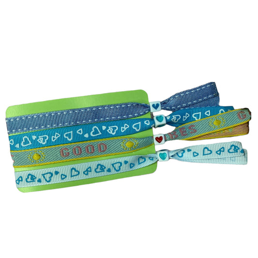 Ribbon bracelets set blue