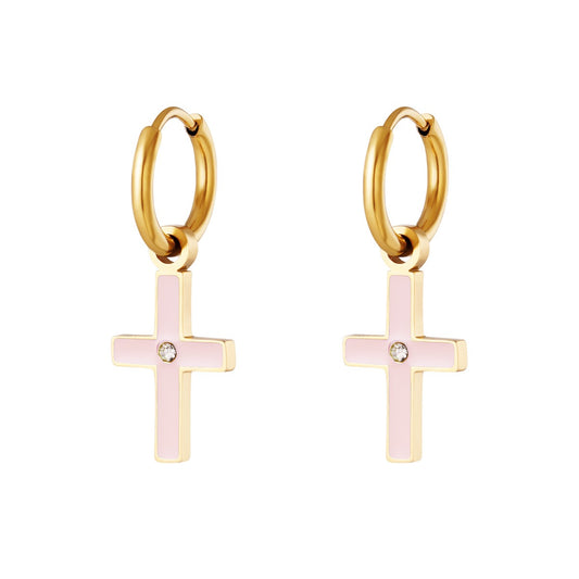 Oorbellen Pink Cross